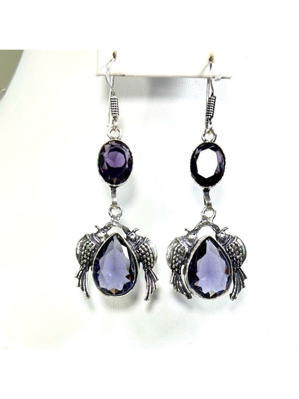 Amethyst 925 Synthetic Gemstone Bird Earrings